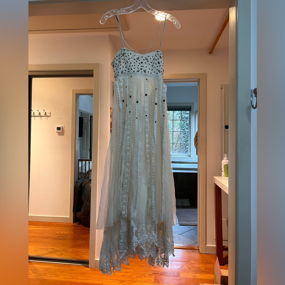 Free People Bohemian Cream Shin Length Dress with studs on top size 2